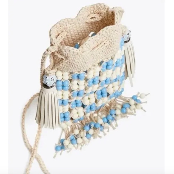 *SOLD* TORY BURCH Beaded Drawstring Mini Bag - Blue Multi - Crochet - NWOT - Picture 3 of 10